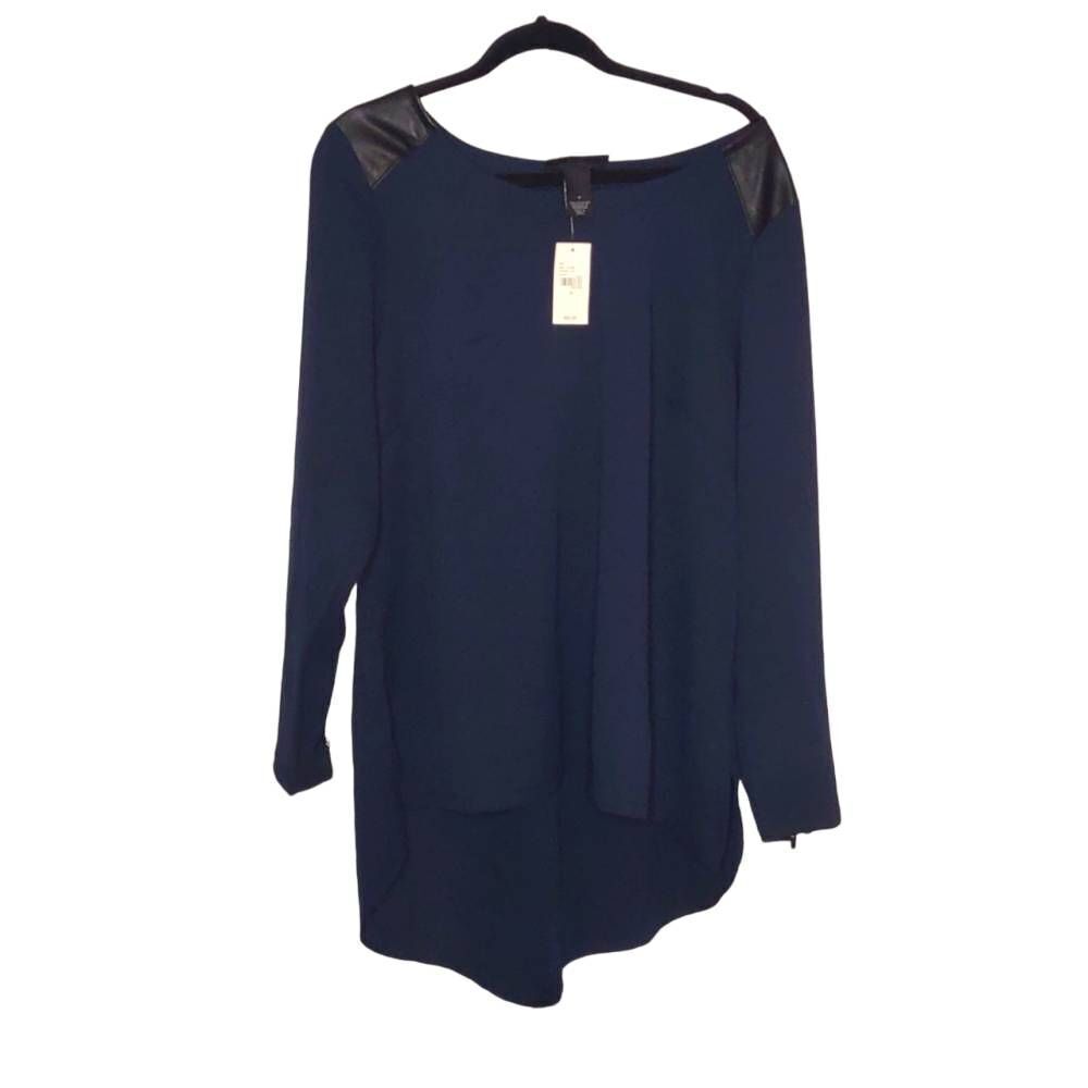 Lane Bryant Size 18 Blue Hi-Low Blue Tunic, Zip Sleeves, Faux Leather Detail
